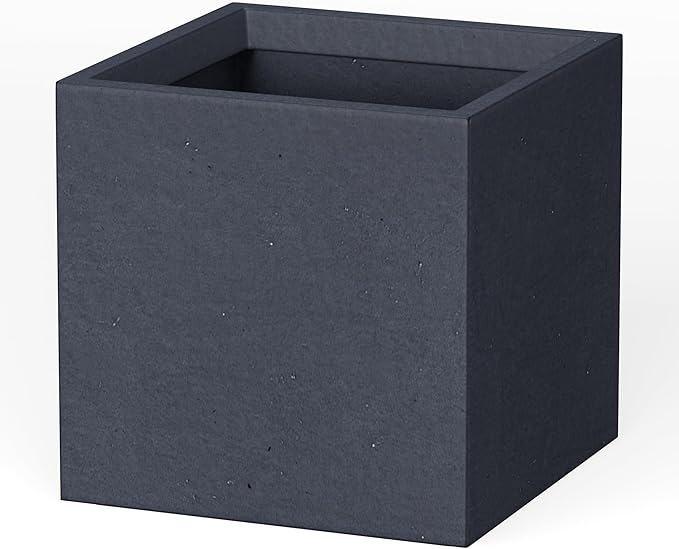 Kante 16 Inch Square Concrete Planter for Outdoor Indoor Home Patio Garden, Large Plant Pot with Drainage Hole and Rubber Plug, Charcoal
