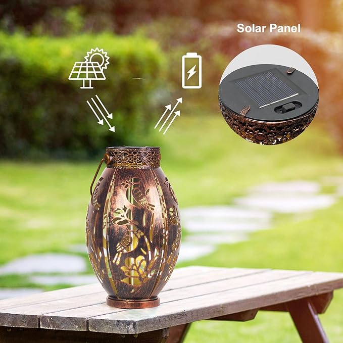 pearlstar 2 Pack Solar Lantern Hanging Light Outdoor Waterproof Decorative Metal Solar Lamp for Table Garden Yard Patio Balcony Pathway,Copper,Perfect Gift for Women/Mom/Men,Cardinal-2