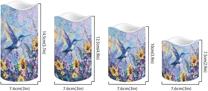 Ystardream Flameless LED Battery Candles Pack of 4 Waterproof Pillar Candles Tealights with 18-Key Timer Remote Colorful Lights for Outdoor Home Decoration Oil Painting Hummingbird