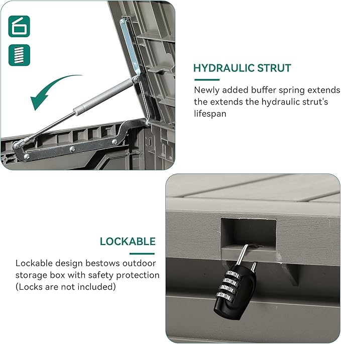 YITAHOME 80 Gallon Outdoor Storage Box, Large Water Resistant Resin Deck Box, Indoor Outdoor Lockable Storage Container for Patio, Garden, Cushions, Tools, Equipment (Taupe)