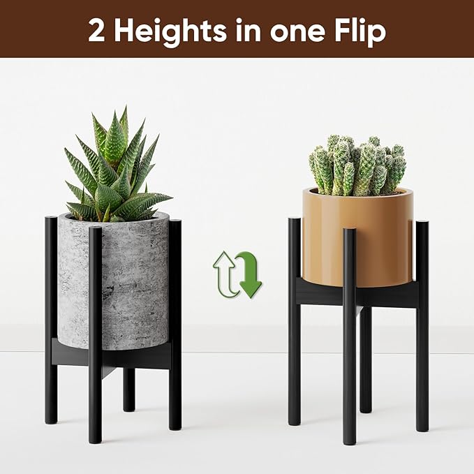 MUDEELA 2 Pack Adjustable Plant Stand Indoor, Bamboo Plant Stand 8 to 12 Inches, Single Floor Plant Stand for Indoor Plants, Bamboo Black Planter Stand for Indoor Plants, Pot Plant Not Included