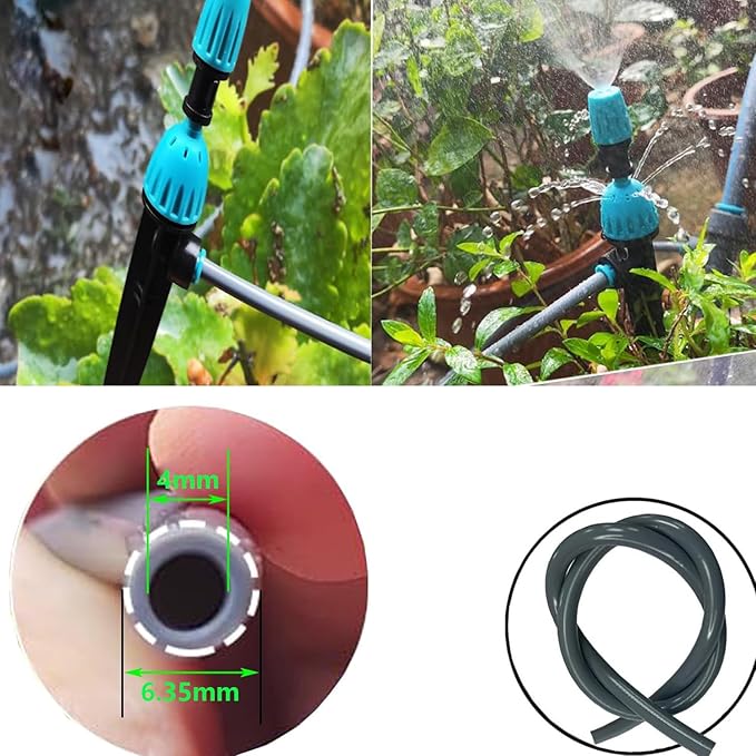 1/4 Inch Drip Hose,100 Foot Gray Drip Hose,for DIY Garden Irrigation Systems,Hydroponics, Spray Hose,Drip Emitter,or as a Blank Distribution Tube for any Garden Project(30 m)