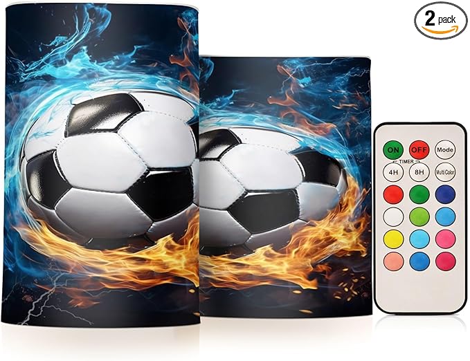 Flickering Flameless Candles, Soccer Ball LED Candles with Remote Timer, Set of 2 Battery Operated Candle for Valentine Wedding Birthday
