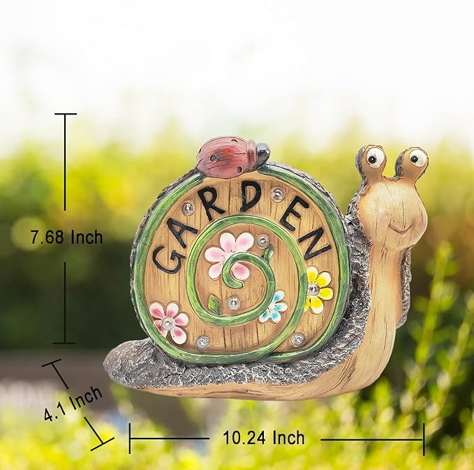 Snail Statue with Flower Gifts for Garden - LED Lights Waterproof - Lawn Decor Snail Statue Lawn Decor Snail for Patio, Balcony, Yard Ornament 7.68 Inch Tall