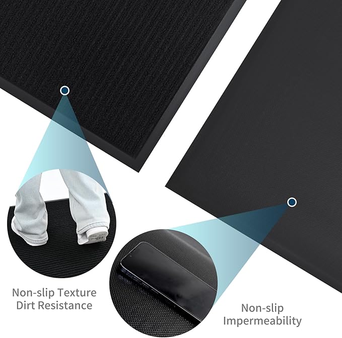 Rubber Door Mat About W3' ×L10' Heavy Duty Large Outdoor Indoor Mat Durable Entrance Doormat Waterproof Rubber Back Rugs for Home Entryway Patio Porch Office Business Areas (Jet Black)