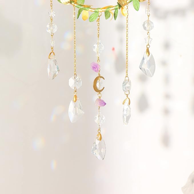 Suncatcher - Hanging Crystals Sun Catchers with Healing Amethyst for Windows, Glass Prisms Rainbow Maker, Home Decor, Blessed Gift Ideas