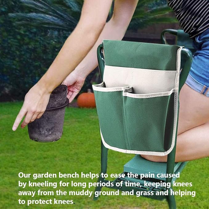 Garden Kneeler and Seat Stool Heavy Duty Garden Folding Bench with Large Tool Pocket and Soft EVA Kneeling Pad for Gardening Lovers