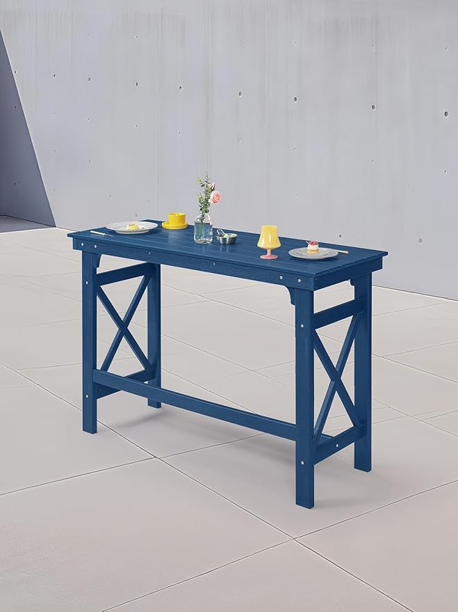 HDPE Outdoor Bar Table, 41" Rectangular Patio Bar Tables, Outdoor Counter Height Table Adirondack Patio Bar Height Table, HDPE Outside Pub Tables for Outside, Balcony, Deck, Poolside, Navy