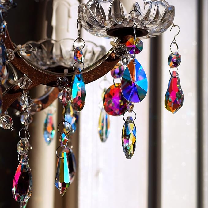12pcs Hanging Glass Crystals Prism for Windows, Chandelier Decoration, Rainbow Maker Suncatcher