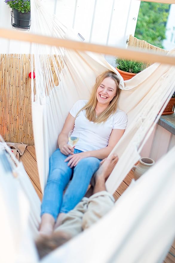 La Siesta® - XL King Habana Cotton Hanging Hammock Chair, Indoor Outdoor Hammock Swing Chair, Boho Hanging Chair Bedroom Patio, Max 355 Lbs, Latte