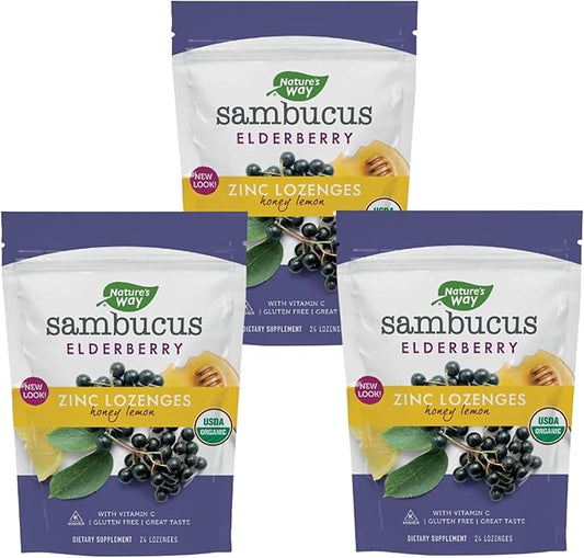 Nature's Way Sambucus Zinc Lozenges 24 Lozenges (3 Pack)