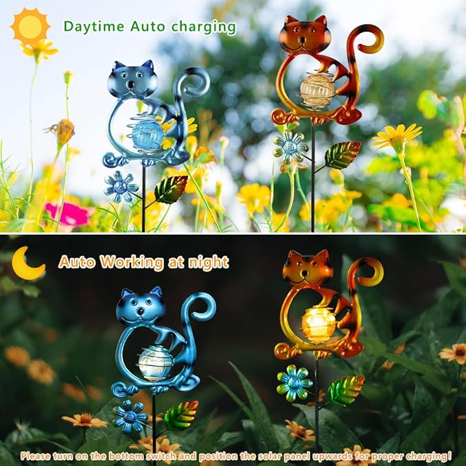 Solar Garden Lights Outdoor Decor,26.4''H Cat Figurine Light,Waterproof Decorative Garden Stakes for Lawn Patio Pathway, Solar Lights for Outside for Mom,Women,Cat Lovers