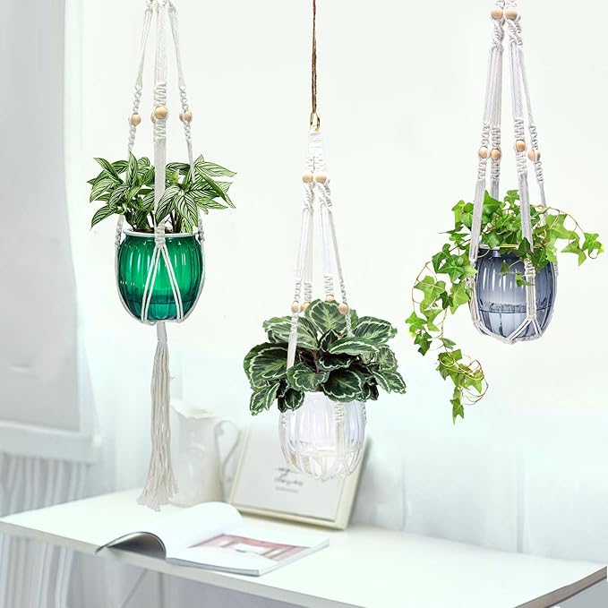 Small Hanging Planters Self Watering 5 Inch, 3 Set Hanging Plant Pot for Indoor Outdoor Plants, Hanging Flower Pots with Drainage Hole & 2 Kinds of Plant Hangers for Garden Home Decor