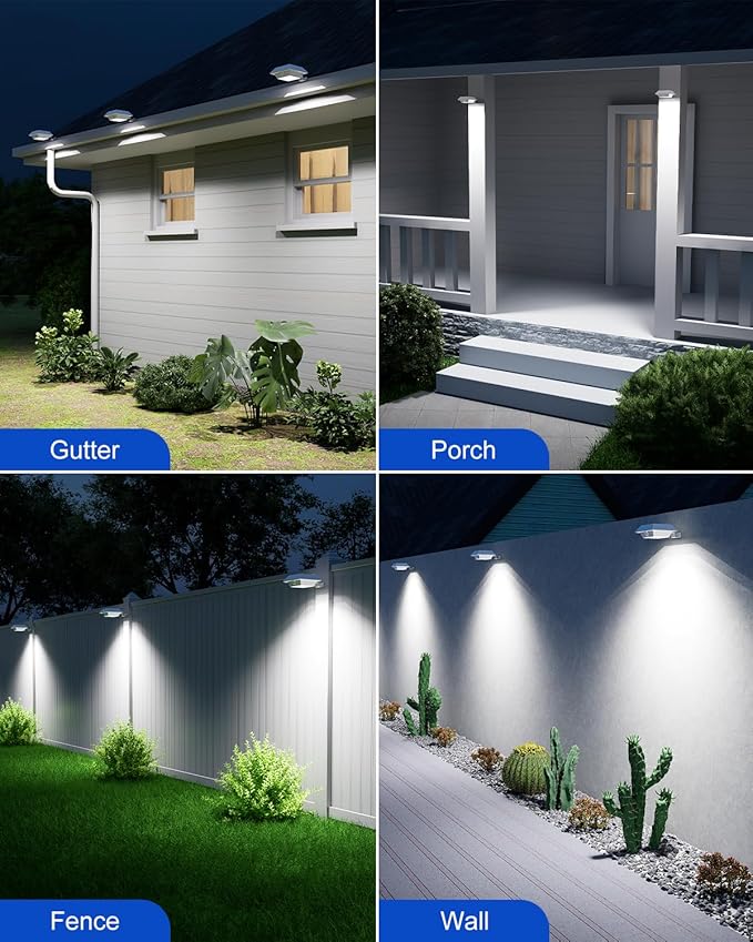 8 Pack White Solar Powered Gutter Lights Outdoor Decorative Waterproof 12 LEDs Yard Lamp for Lighting Fence, Railing, Outside Wall, Deck, Garden, Path, Backyard, Walkway, Patio, Holeless Installation