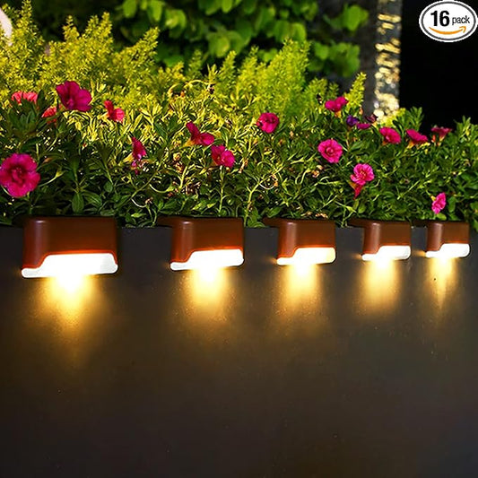 Solar Deck Lights Outdoor, 16 Pack Solar Step Lights LED Waterproof Patio Decor Solar Lights for Outside Railing, Stairs, Fence, Post, Yard and Driveway, Warm White