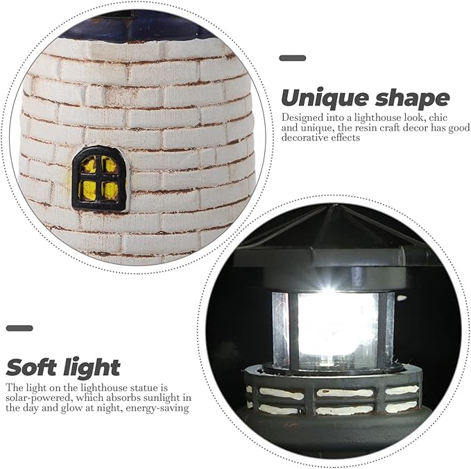 Solar Light Tower Lighthouse Night Light Solar Rotating Lighthouse Outdoor Lighthouse Ornaments Outdoor Solar Lantern Garden Decor Street Light Resin to Rotate