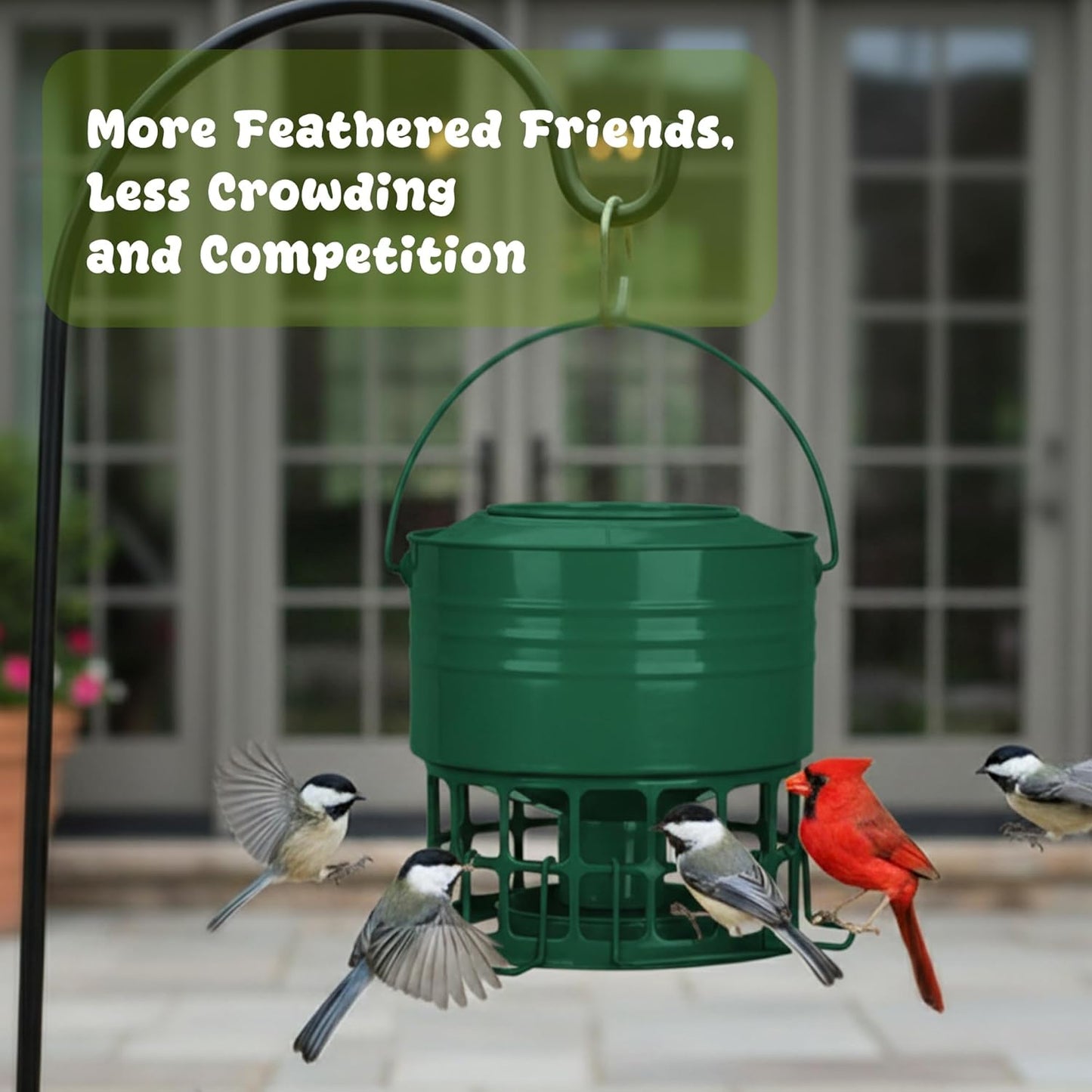 KOL Large Bird Feeder for Outdoors, 10LB Capacity Powder Coated Metal Feeder with 32 Feeding Ports & 3 Perches, Easy-Clean Hanging Birdfeeder for Cardinals, Bluebirds, Finches (Jasper)