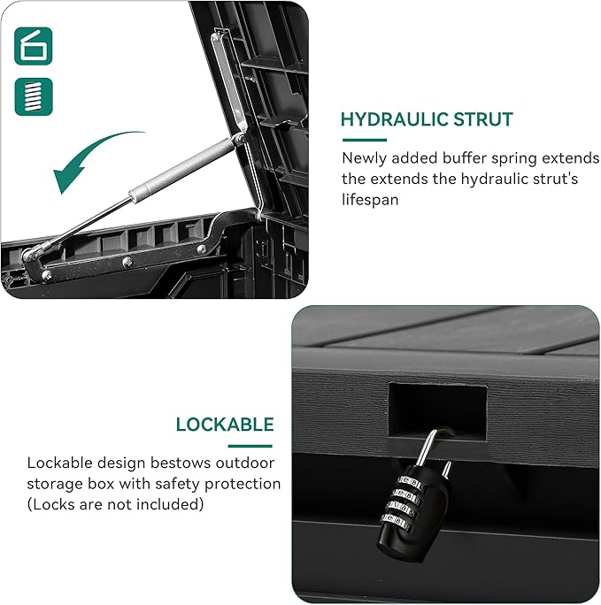 YITAHOME 80 Gallon Outdoor Storage Box, Large Water Resistant Resin Deck Box, Indoor Outdoor Lockable Storage Container for Patio, Garden, Cushions, Tools, Equipment (Black)