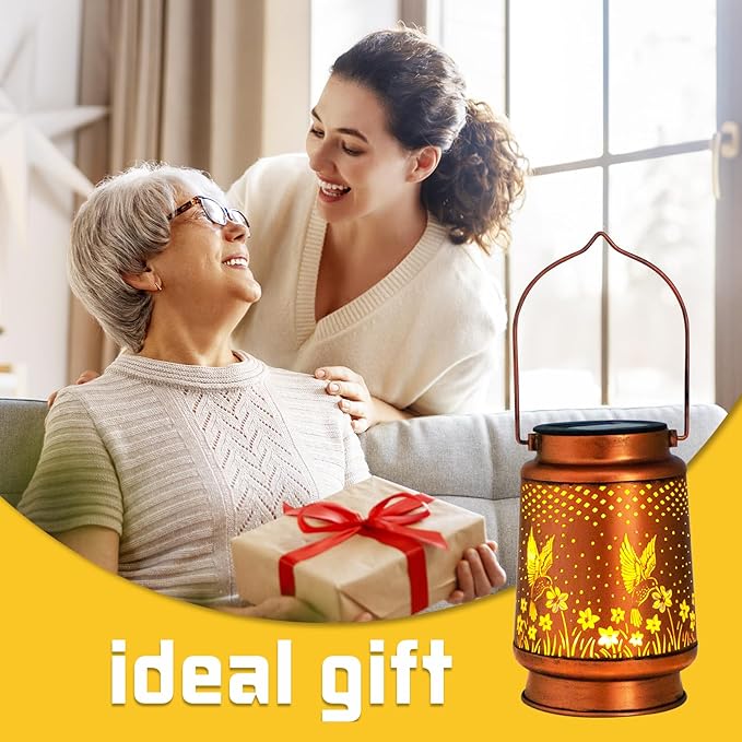 Mothers Day Gifts, Hummingbird Solar Lantern Outdoor Hanging, Metal Bird Decor Waterproof LED Decorative Light for Garden Patio Yard Lawn Backyard Front Porch, Birthday Gifts for Women Mom Grandma