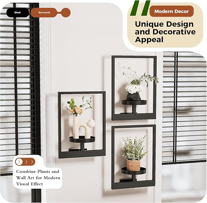 Bamworld Plant Stand Indoor Window Plant Shelves 3 Pack Metal Hanging Plant Stand Picture Frame Wall Planters Window Sill Plant Shelf for Multiple Plants Home Decor Wall Decor (Patent Design)