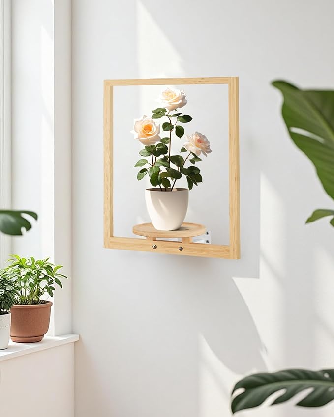 yadoker Wall Planters for Indoor Plants,Bamboo Hanging Plant Holders, Wall Decor Plant Stand, 2-Pack Window Plant Shelves for Living Room & Entryway