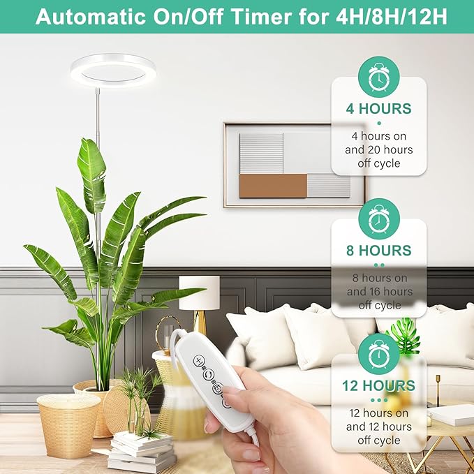 LORDEM 10" Grow Light for Indoor Plants, Full Spectrum Plant Lamp with160 LEDs, 4H/8H/12H Timer, 10 Dimmable Levels, 3 Spectrum Modes, Height Adjustable 61", Ideal for Growing Large Tall Plants