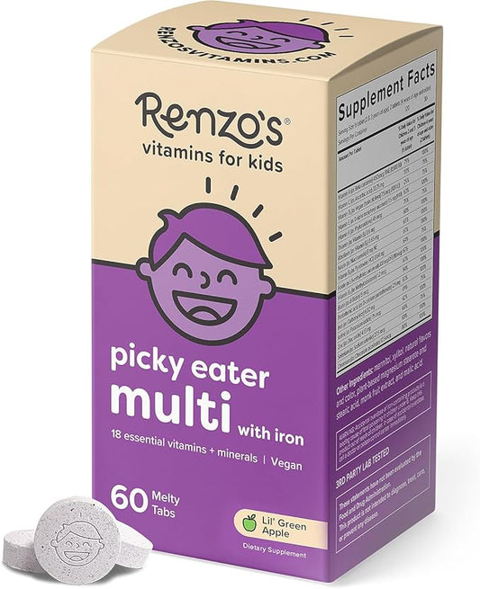 Renzo’s Picky Eater Kids Multivitamin with Iron D3 & K2 and 60 Sugar-Free