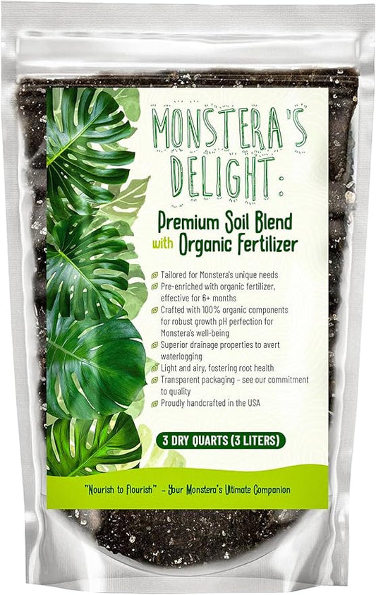 Monstera Potting Soil Mix – Organic, Fast-Draining, Chunky Soil with Coconut Coir & New Zealand Bark for Indoor Plants – Premium Fertilizer for Monstera Deliciosa, Albo & More (3 quarts)