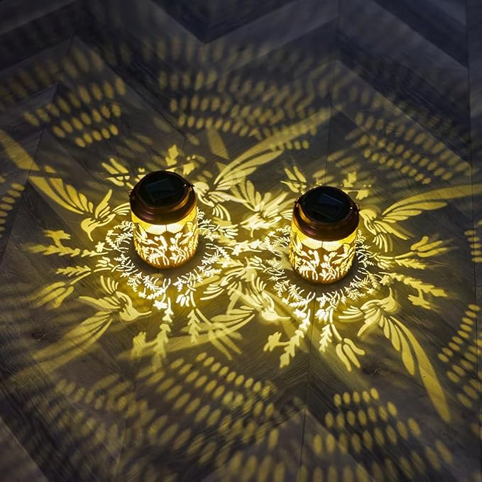 2 Pack Hummingbird Solar Lanterns Outdoor Waterproof LED 6.9" Metal Hanging Solar Lights Outdoor Hummingbird Decorative Lanterns for Patio,Garden,Pathway,Lawn Yard Birthday Gifts for Women Mom