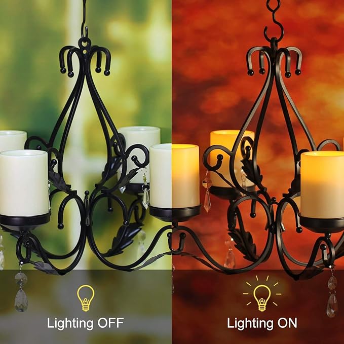 3 in 1 Lighting Chandelier with 4pcs Battery Operated Led Candle with Remote, Table Centerpiece for Indoor or Outdoor Gazebo, Patio Decoration, Black