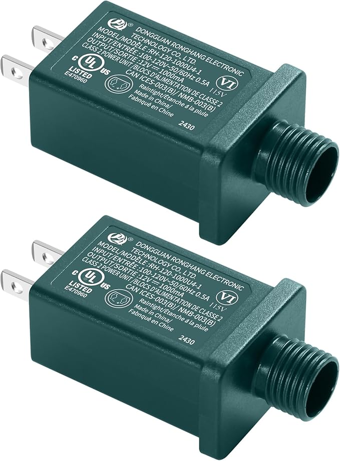 Replacement Yard Inflatable Adapter Power Supply Adaptor - 12V 1.0A 2Pcs - Inflatable Plug Replacement Class 2 Power Supply - Green - for Christmas Tree Light/Thanksgiving Yard Blow Up Decorations