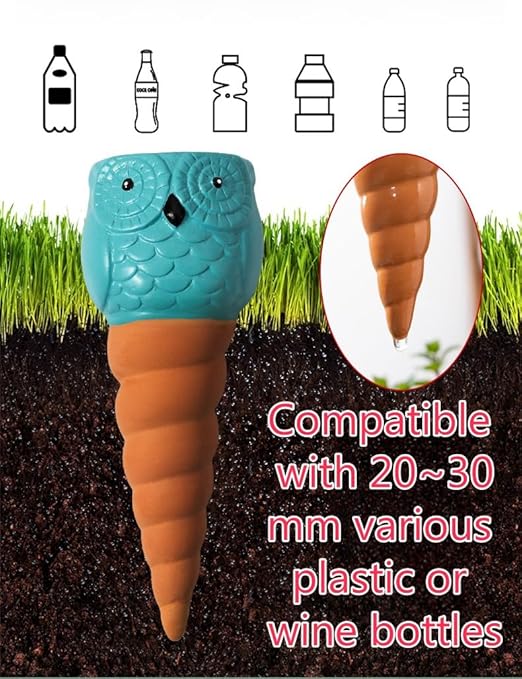 4 Pack Plant Watering Devices, Owl Shape Terracotta Watering Spikes, Vacation Self Watering Planter Insert, Automatic Plant Waterer for Indoor Outdoor Plants