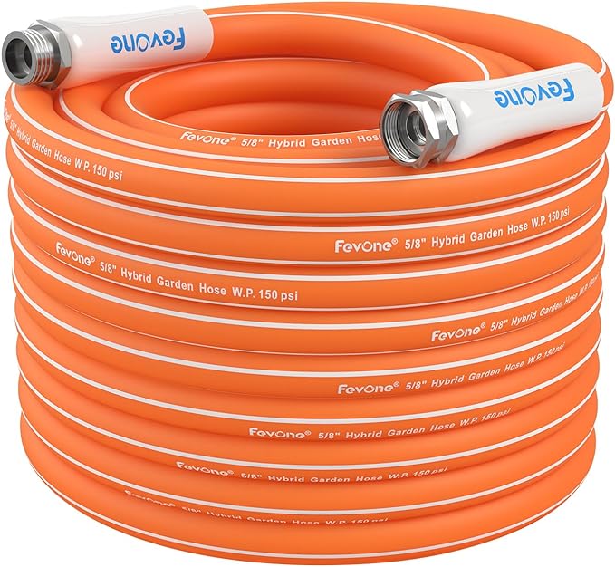 Fevone 75 ft Garden Hose, Heavy Duty Water Hose, Hybrid Polymer, Kink Resistance, Flexible, Durable, Leak Free, Aluminum Fittings, 3/4" GHT, 5/8" ID, 600 Psi, Drinking Water Safe