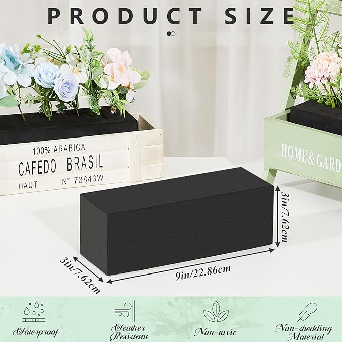 Lallisa 12 Pcs Reusable Floral Foam Blocks 9 x 3 x 3 Water Weather Resistant Dry Floral Foam for Artificial Flower Arrangements Outdoor Flower Boxes Outside Hanging Planters Wedding Home Decor (Black)