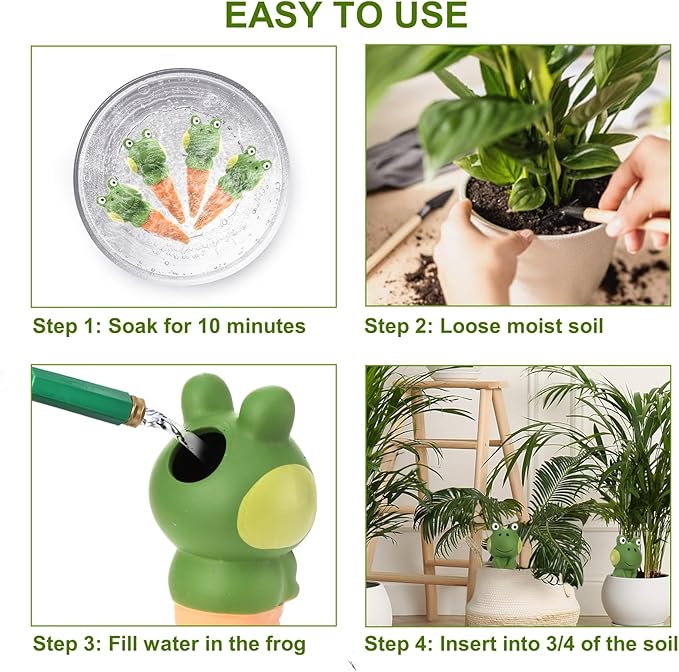 DEAYOU 4 Pack Terracotta Self Watering Spikes, Frog Shaped Plant Watering Stakes, Slow Release Automatic Watering Device Garden Waterer for Indoor and Outdoor Plants, Vacation Plants