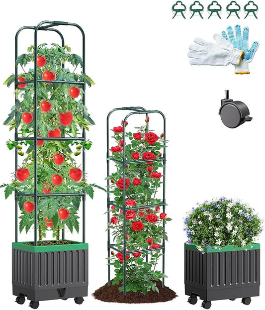 Tomato Planter Box with Trellis, 68.7" Tall Self Watering Tomato Cages for Climbing Vegetables Plant, Raised Garden Bed for Garden, Tomato Plant Support Pots for Patio Indoor Outdoor（68.7" ）