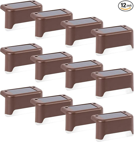 GIGALUMI 12 Pcs Solar Deck Lights, Bronze Finished Waterproof Led Solar Lamp for Outdoor Pathway, Yard, Patio, Stairs, Step and Fences. (Cool White)