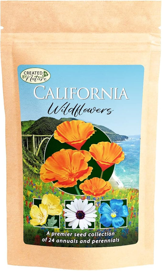 California Wildflower Seed Mix, Covers 325 Sq Ft, 22 Flower Varieties, Over 54,000 Seeds - Created By Nature