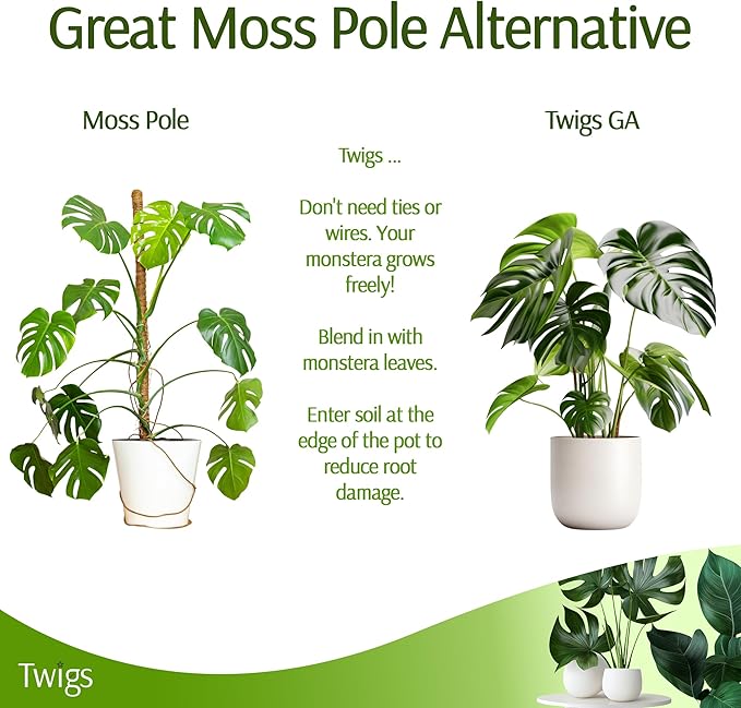 Stackable Monstera Plant Support Stakes, Climbing Plants Support Structures for Indoor & Outdoor Use, Garden Accessories, Alternative to Moss Pole - Monstera Green, 5 Pack, 17" L