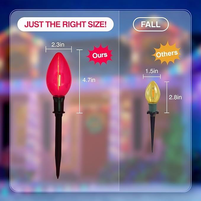 2 Packs Outdoor Christmas Decorations, Total 34 Feet 20 LED C9 Christmas Pathway Lights or Xmas String Lights, Multicolored Bulbs Waterproof Marker Lights for Yard Holiday Lawn Walkway Garden