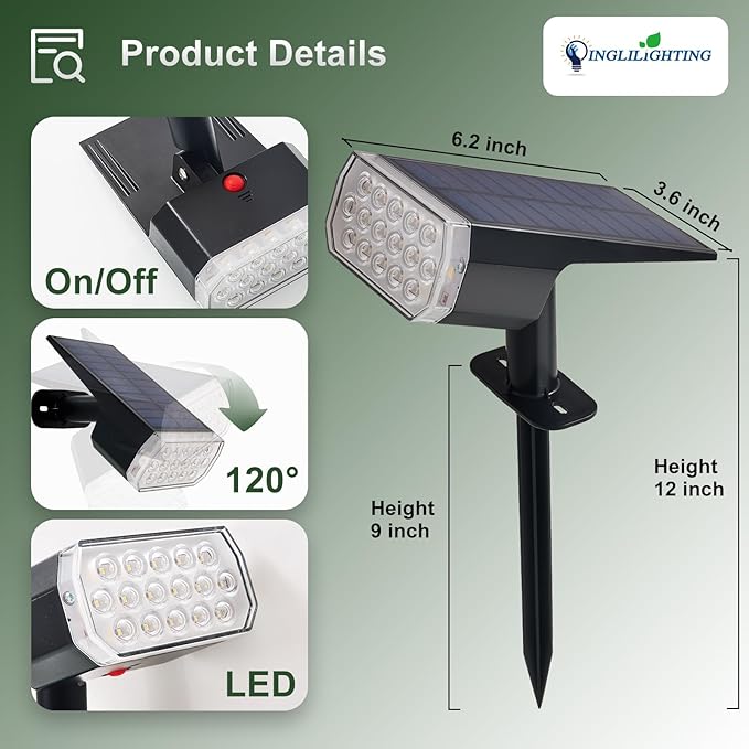DINGLILIGHTING Solar Lights Outdoor Waterproof: IP65 Led Spot Light Decorations for Garden - 3 Lighting Modes Solar Powered for Yard - Dust to Dawn Uplighting Landscape Pathway Drive Patios 4PC White