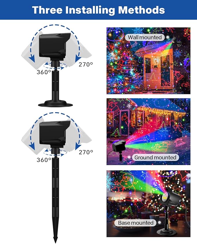 Laser Christmas Projector Lights Outdoor, 3 Color Laser Light Projector with Christmas Decorative Patterns, Waterproof, Indoor Holiday Decoration, Christmas Gift, Home Decor, Party, Garden (Black)