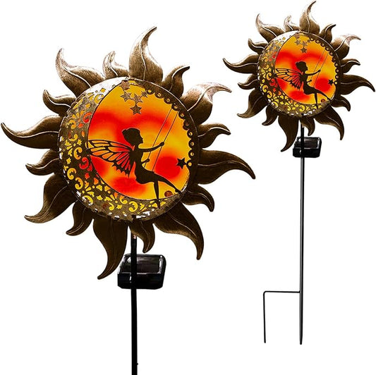 YJFWAL New Garden Solar Lights Pathway Stake Lights Butterfly Fairy Lights with Glass Decor, Outdoor Decorative Lights Waterproof for Walkway, Yard, Lawn, Halloween Patio or Courtyard (Warm White)