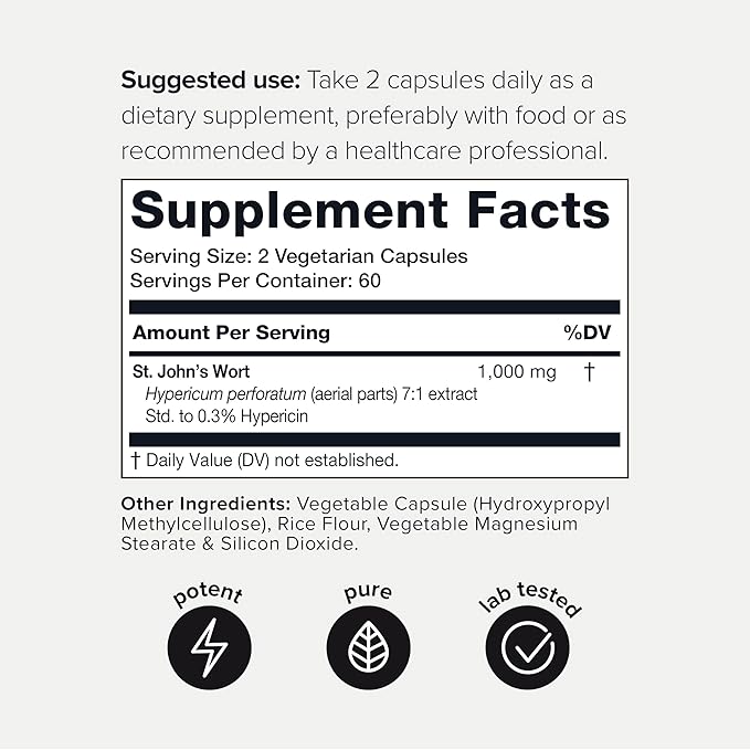 1,000mg Ultra High Strength St. John's 7X Concentrated 0.3% Hypericin 120 Capsules