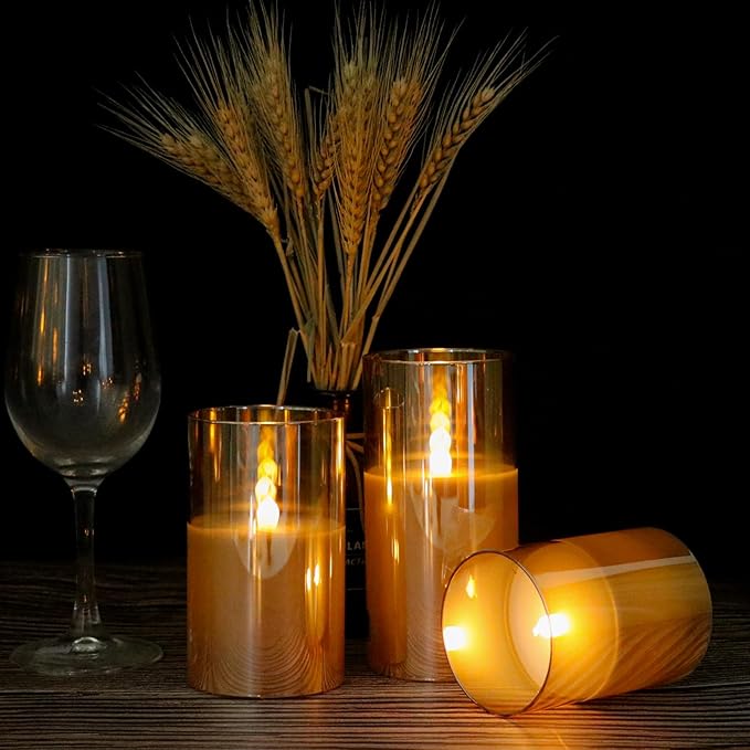 Glass LED Flickering Candles with Remote Timer, Flamless Pillar Candles Real Wax with 3D Wick Realistic, Home Decoration for Wedding Home Festival