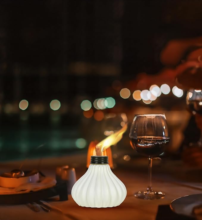 Deco Window Pack of 3 Table Torch for Indoor Outdoor Citronella Oil Tabletop Ceramic Lamp Landscape White Lantern with Fiberglass Wick & Cap for Patio Garden Yard Party Decor Light