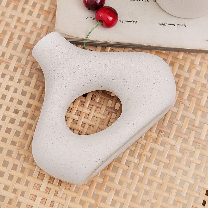 CEMABT Beige Ceramic Vase Set of 2 for Modern Minimalist Bohemian Decor，Round Matte Donut Vases for Pampas Grass-Perfect for Living Room, Dining Table, Office Bedroom Shelf Decor Entryway, Console…