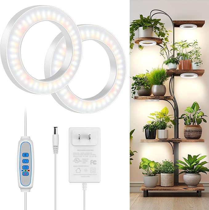 6" Ceiling Grow Lights for Indoor Plants, 168 LEDs Full Spectrum Grow Light, Halo Under Cabinet Plant Growing Lamp with 6/12/16H Auto Timer, 3 Spectrum Modes, 5 Brightness Levels (2-Head)