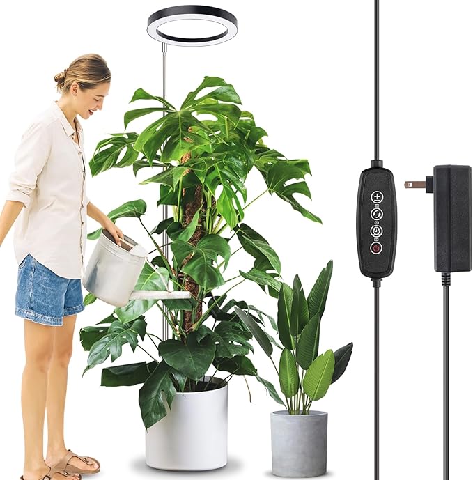 LORDEM 10" Full Spectrum Grow Light, 160 LEDs Plant Lamp for Indoor Plants, Grow Lamp with 4/8/12H Auto Timer, 10 Dimmable Levels, 3 Spectrum Modes, 61" Height Adjustable, Ideal for Large Tall Plants
