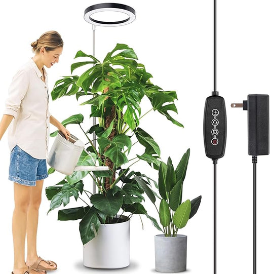 LORDEM 10" Full Spectrum Grow Light, 160 LEDs Plant Lamp for Indoor Plants, Grow Lamp with 4/8/12H Auto Timer, 10 Dimmable Levels, 3 Spectrum Modes, 61" Height Adjustable, Ideal for Large Tall Plants